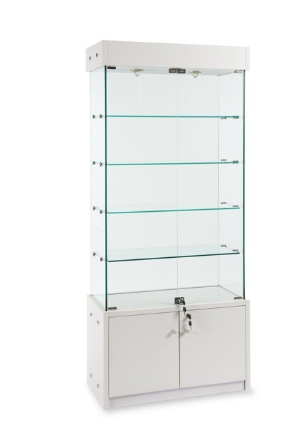 White Frameless Glass Showcase Cabinet 30"x14"x72"