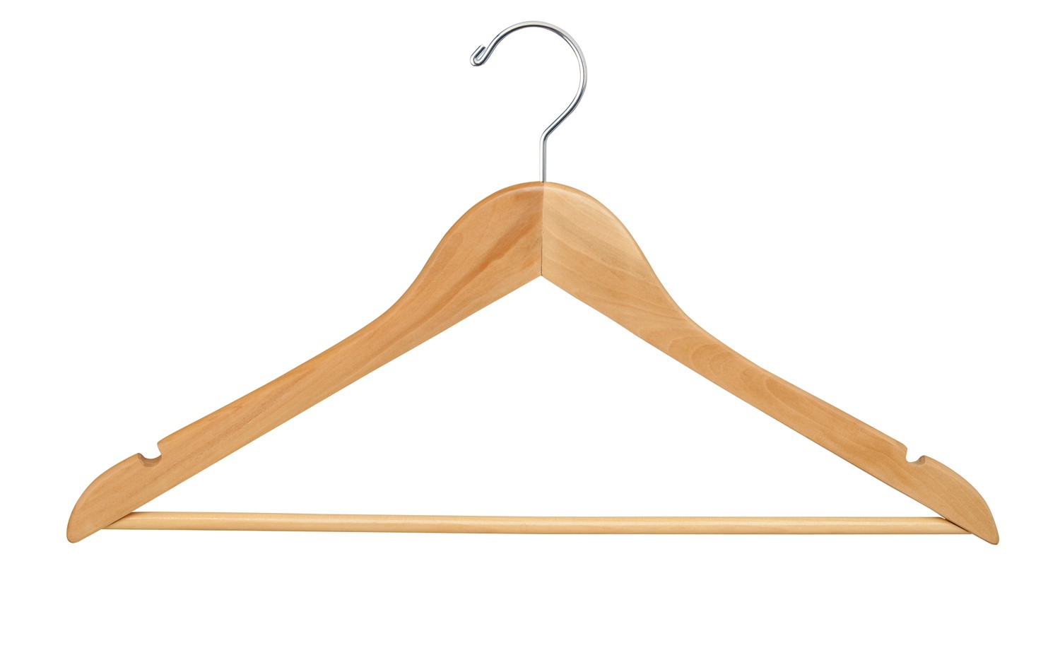 Natural Wooden Dress Hanger With Support Bar 17"