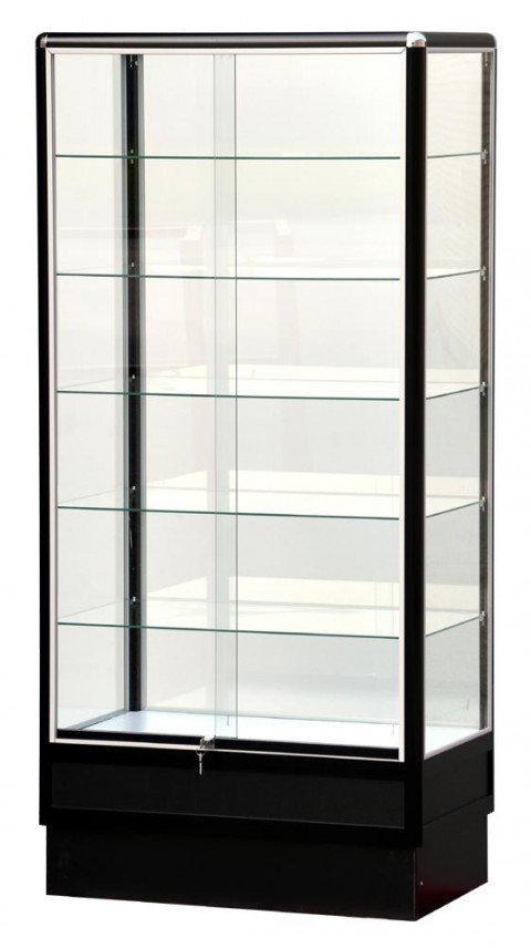 Glass Display Case - Lighted Display Cabinet with Storage - ABWC